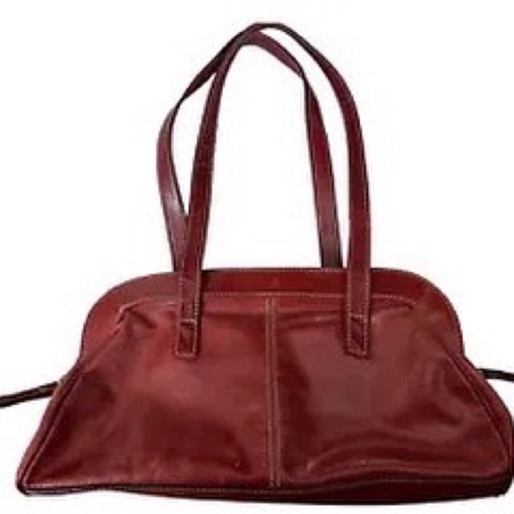 Vintage Womens Burgundy Cow Leather Shoulder Bag/Purse